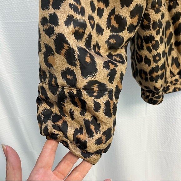 Leopard Print 100% Silk Women’s Puffer Bomber Jacket Oversized Small Y2K - Picture 4 of 10